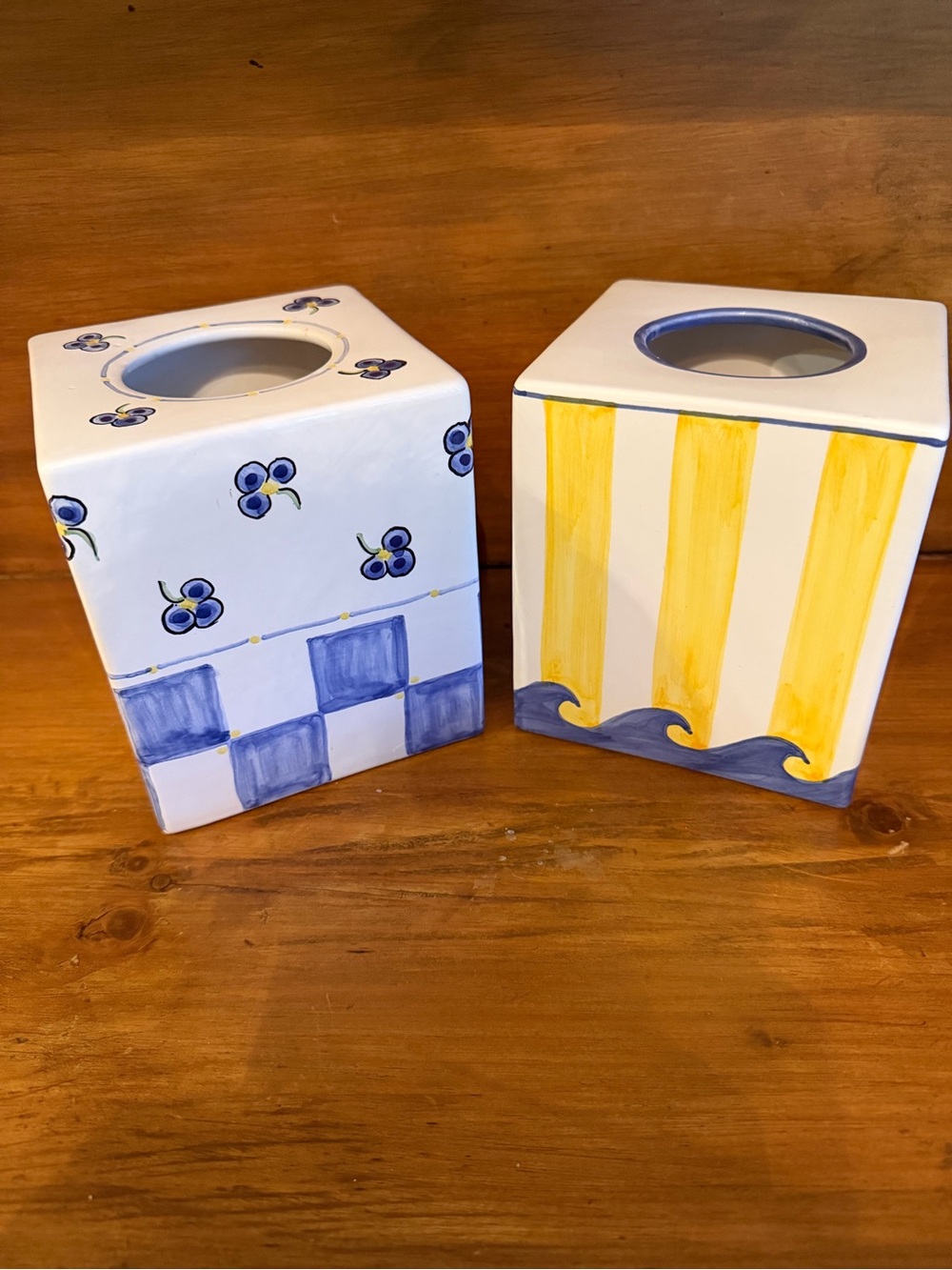 Blue & Yellow Ceramic Tissue Box Covers Hand Painted in Portugal